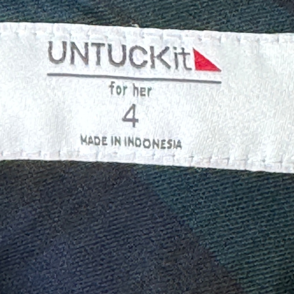 UNTUCKit Navy/Green Holly Plaid Self Belted Shirtwaist Dress Sz 4 - Picture 4 of 7